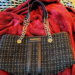Women's Montana West Black And Gold Purse. With Gold Medal Handles. 2InnerZipper
